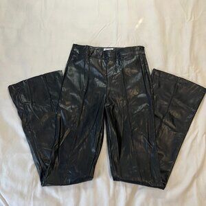Princess Polly Black Faux Leather High Waist Flare Pants | Size 4